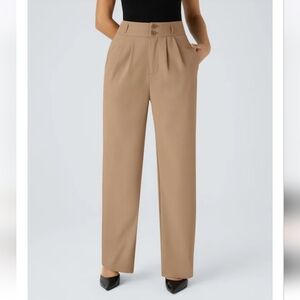 NWT Halara Flex High Waisted Zipper Pocket Shirred Straight Leg Work Pants Khaki